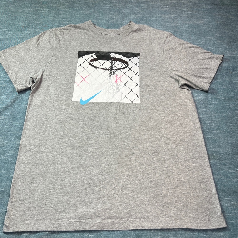 Nike Mens Basketball Graphic Tee Heather Grey Short Sleeve T-Shirt Size M